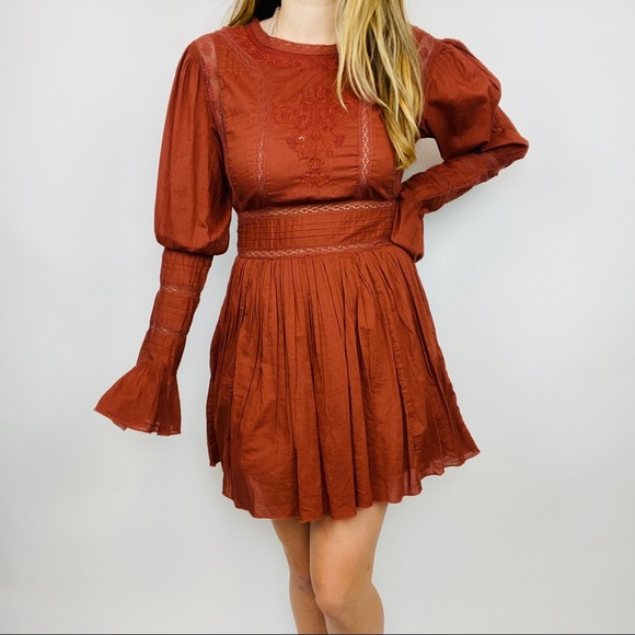 Free People rust orange long sleeve lace dress - Picture 2 of 7